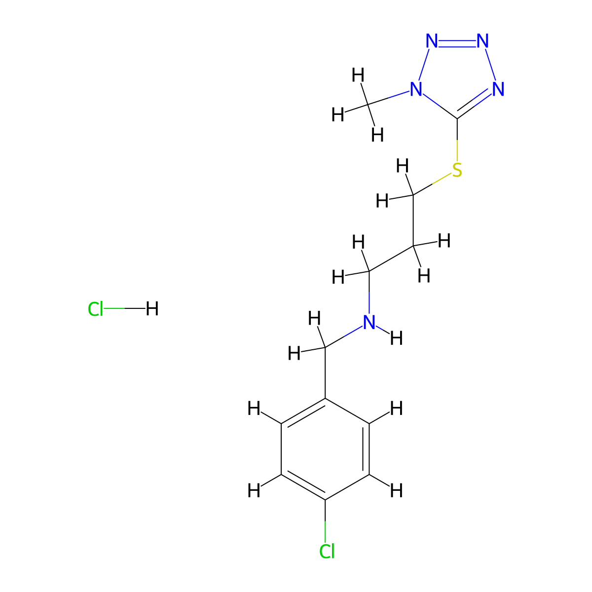 [(4-chlorophenyl)methyl]({3-[(1-methyl-1H-1,2,3,4-tetrazol-5-yl)sulfanyl]propyl})amine hydrochloride molecular structure, CAS 1050366-47-6