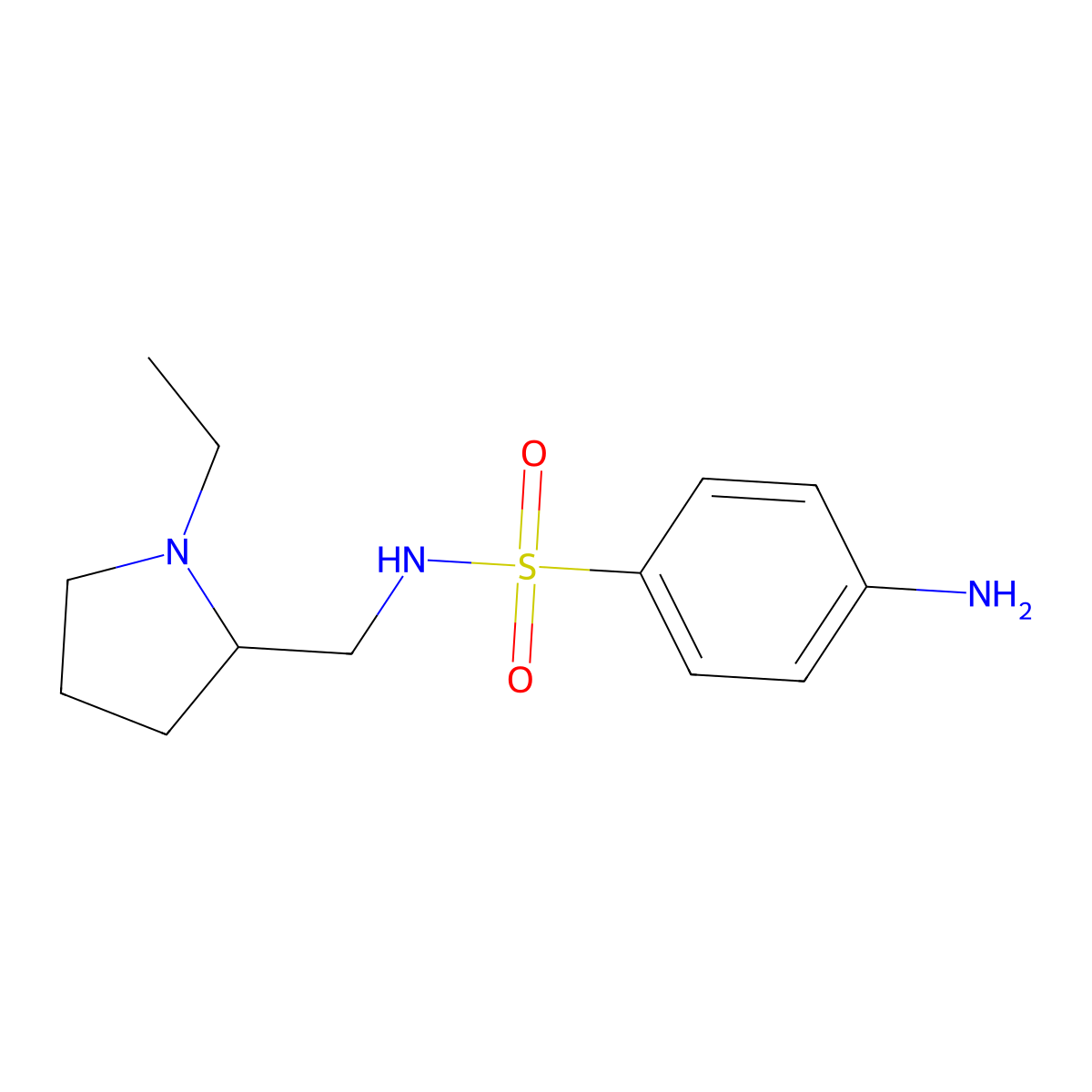 4-amino-N-((1-ethylpyrrolidin-2-yl)methyl)benzene-1-sulfonamide molecular structure, CAS 105037-43-2