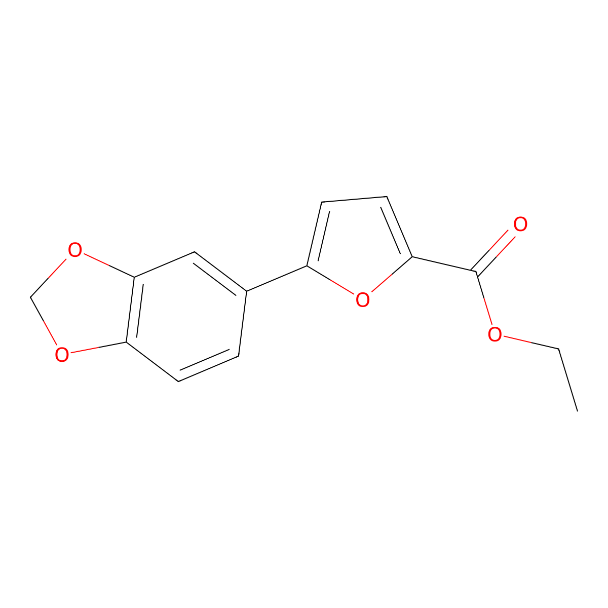 Ethyl 5-(1,3-benzodioxol-5-yl)-2-furancarboxylate molecular structure, CAS 1050421-32-3