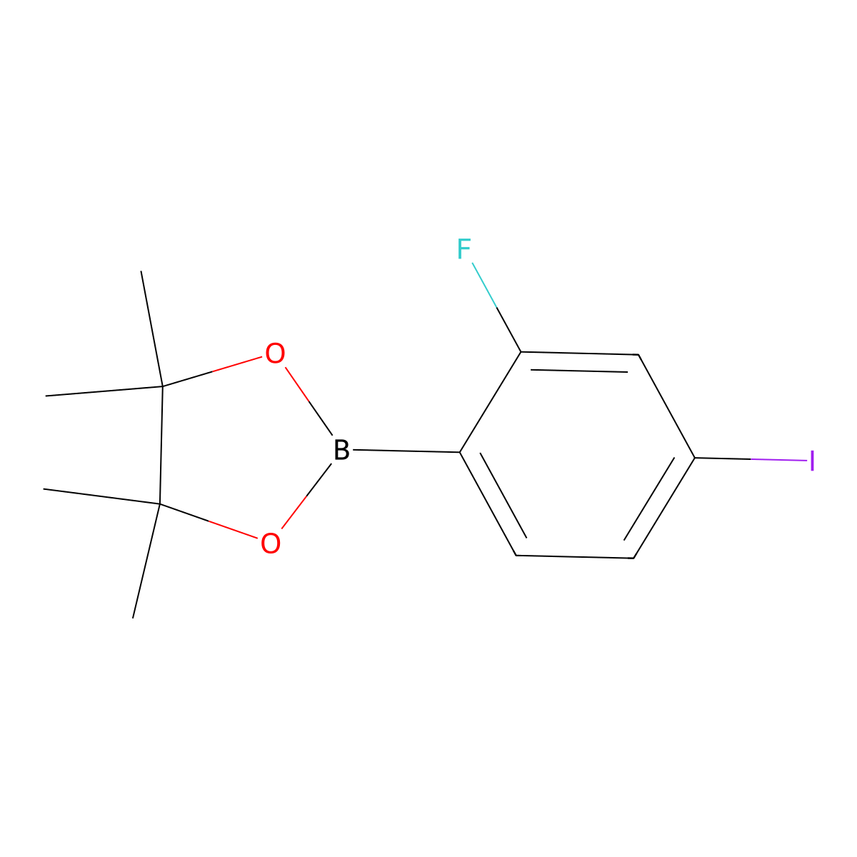 2-(2-Fluoro-4-iodophenyl)-4,4,5,5-tetramethyl-1,3,2-dioxaborolane molecular structure, CAS 1050423-91-0