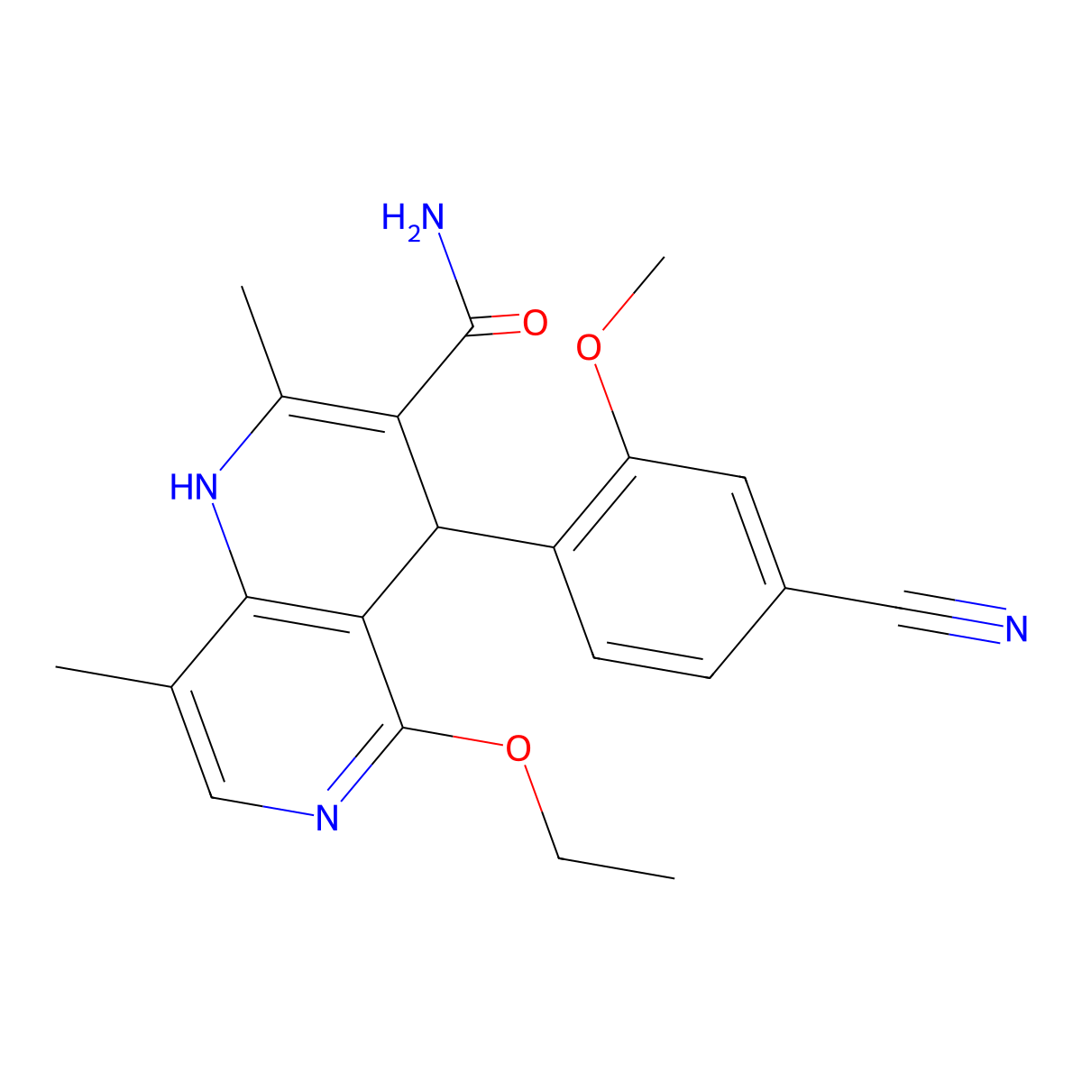 (4R)-4-(4-Cyano-2-methoxyphenyl)-5-ethoxy-1,4-dihydro-2,8-dimethyl-1,6-naphthyridine-3-carboxamide molecular structure, CAS 1050477-30-9