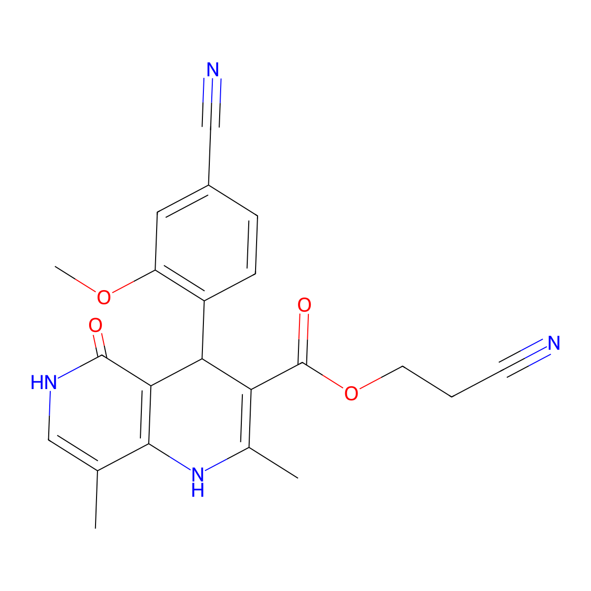 2-Cyanoethyl 4-(4-cyano-2-methoxyphenyl)-2,8-dimethyl-5-oxo-1,4,5,6-tetrahydro-1,6-naphthyridine-3-carboxylate molecular structure, CAS 1050477-43-4