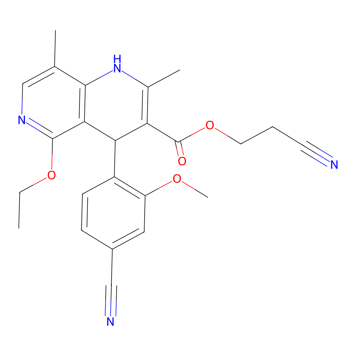 2-Cyanoethyl 4-(4-cyano-2-methoxyphenyl)-5-ethoxy-2,8-dimethyl-1,4-dihydro-1,6-naphthyridine-3-carboxylate molecular structure, CAS 1050477-44-5