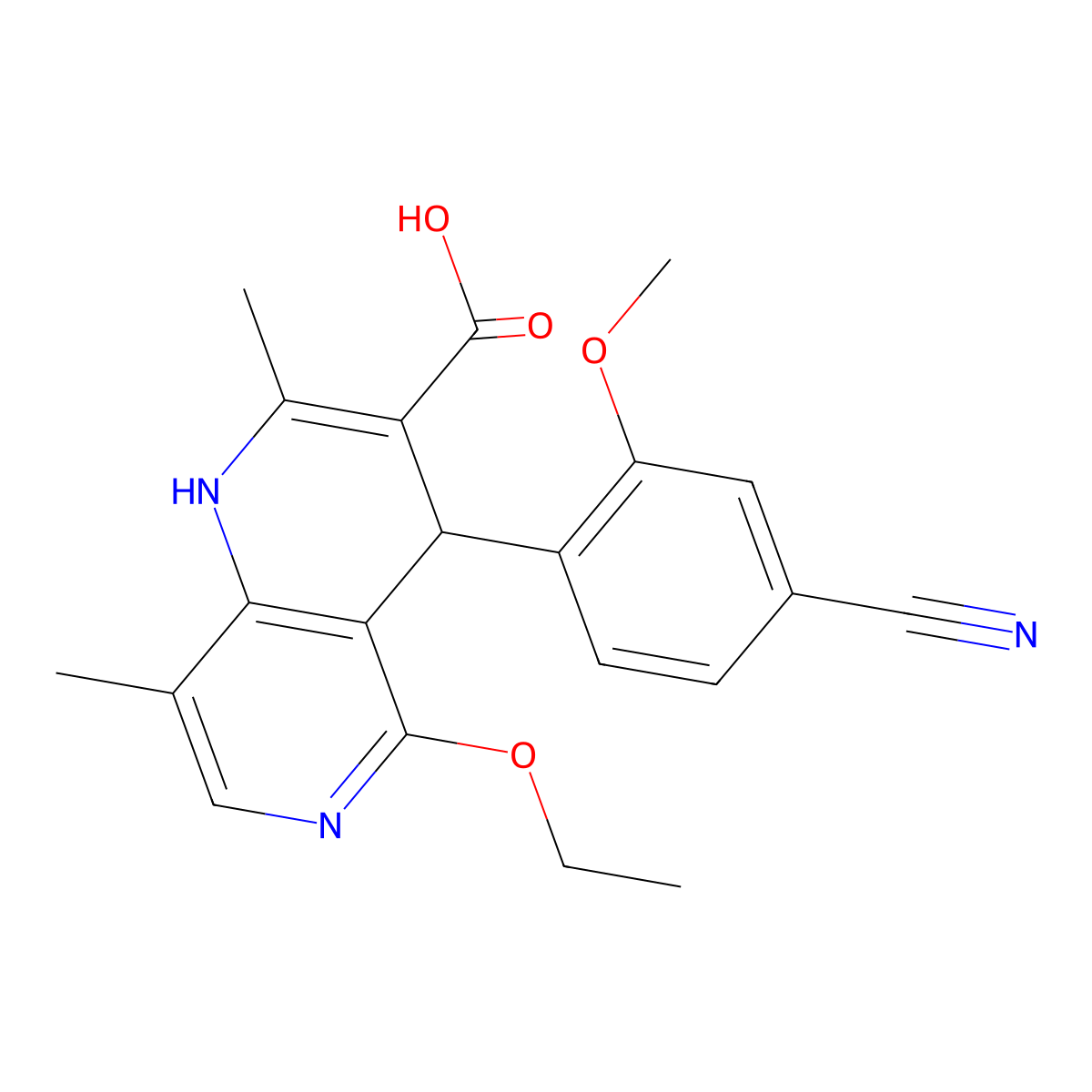4-(4-Cyano-2-methoxyphenyl)-5-ethoxy-1,4-dihydro-2,8-dimethyl-1,6-naphthyridine-3-carboxylic acid molecular structure, CAS 1050477-45-6