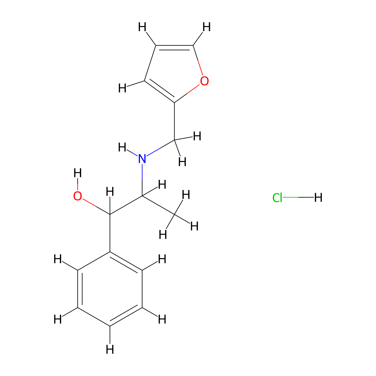 2-(Furan-2-ylmethylamino)-1-phenylpropan-1-ol;hydrochloride molecular structure, CAS 1050480-43-7