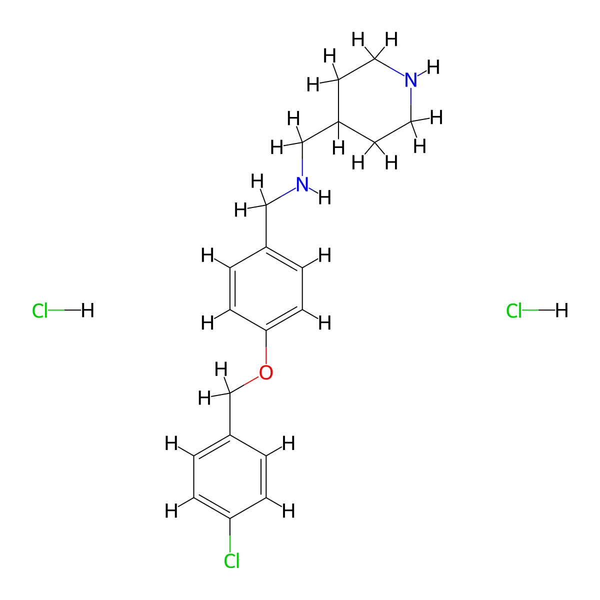 {4-[(4-Chlorobenzyl)oxy]benzyl}(piperidin-4-ylmethyl)amine dihydrochloride molecular structure, CAS 1050484-83-7