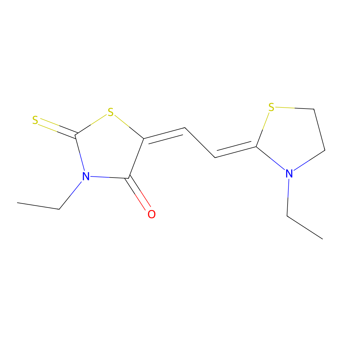 4-Thiazolidinone, 3-ethyl-5-[2-(3-ethyl-2-thiazolidinylidene)ethylidene]-2-thioxo- molecular structure, CAS 10505-40-5