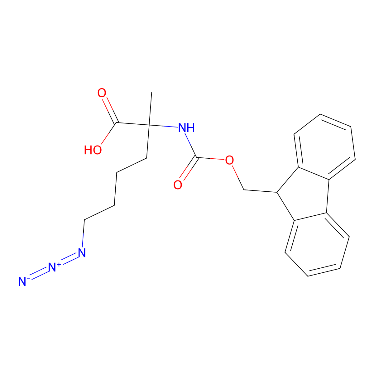 (S)-2-(((9H-fluoren-9-yl)methoxy)carbonylamino)-6-azido-2-methylhexanoic acid molecular structure, CAS 1050501-64-8