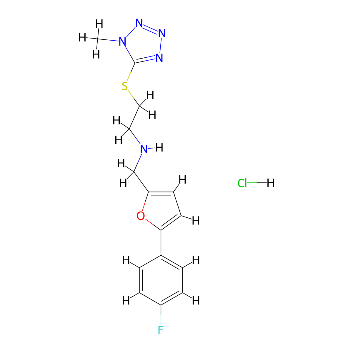 N-{[5-(4-fluorophenyl)-2-furyl]methyl}-2-[(1-methyl-1H-tetrazol-5-yl)thio]ethanamine hydrochloride molecular structure, CAS 1050502-70-9