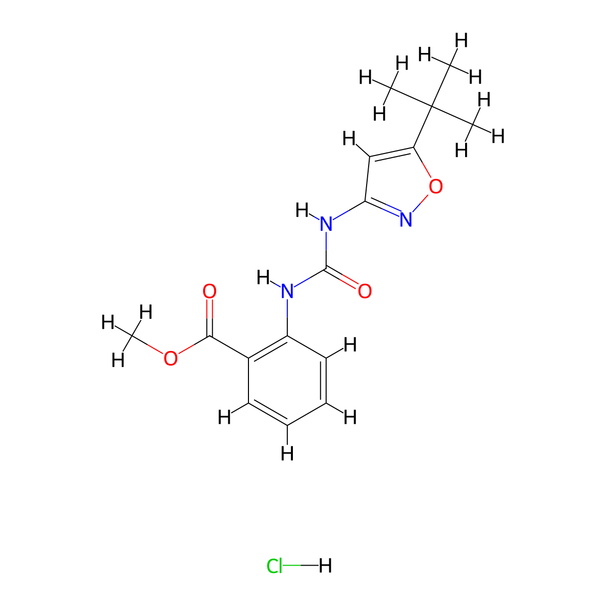 Methyl 2-[(5-tert-butyl-1,2-oxazol-3-yl)carbamoylamino]benzoate;hydrochloride molecular structure, CAS 1050508-90-1