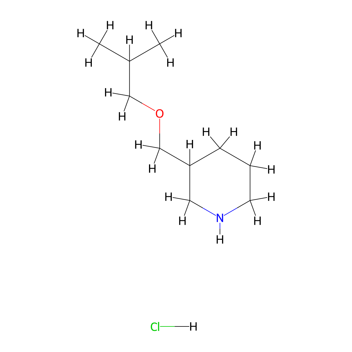 (Isobutoxymethyl)piperidine hydrochloride molecular structure, CAS 1050509-46-0