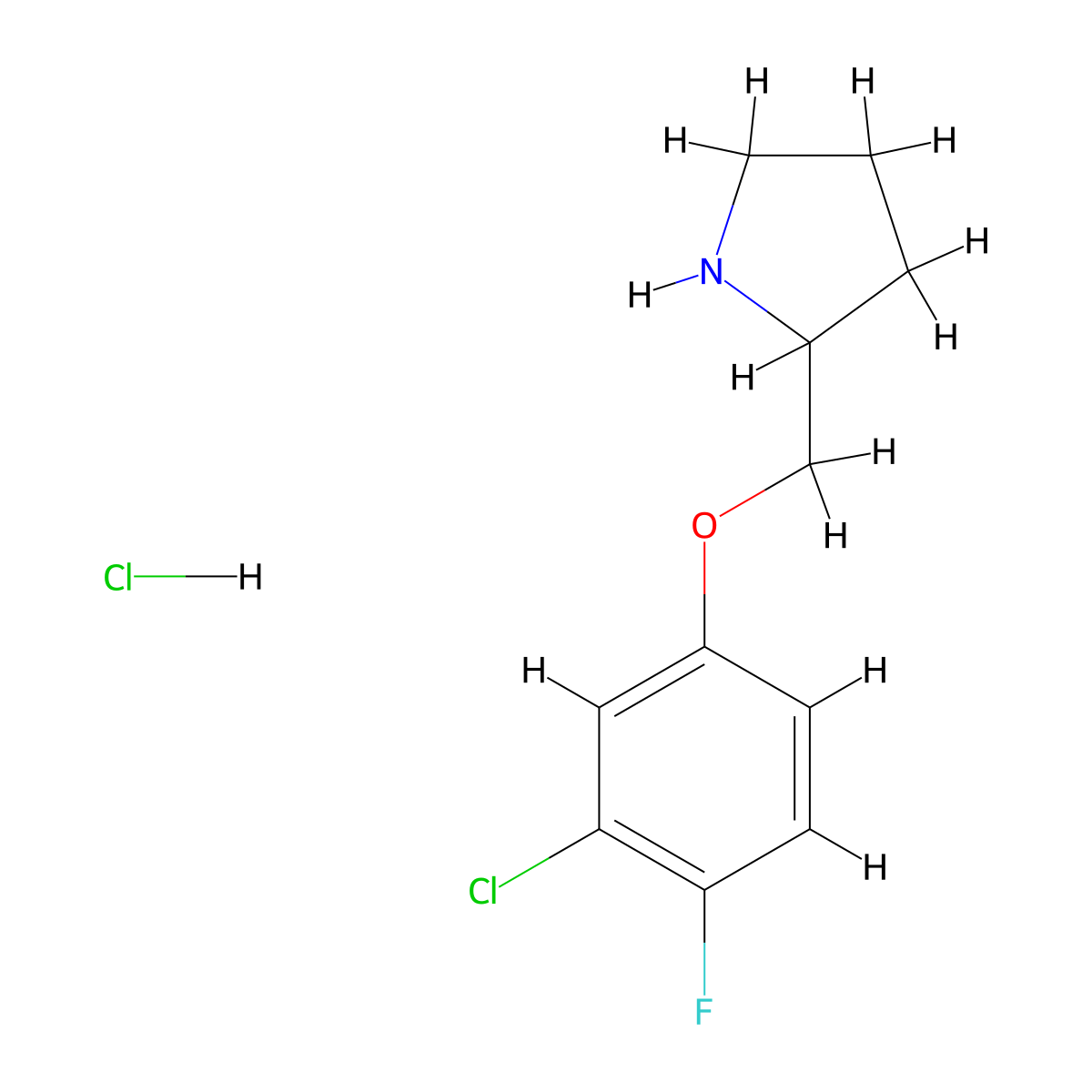 3-Chloro-4-fluorophenyl 2-pyrrolidinylmethyl ether hydrochloride molecular structure, CAS 1050509-56-2