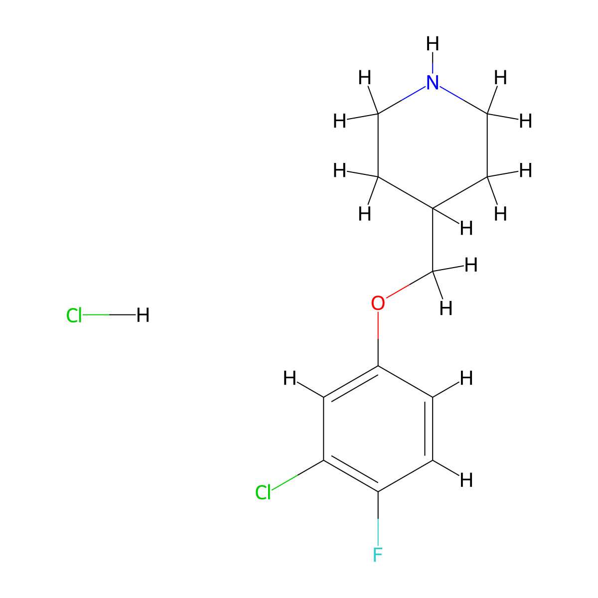 4-((3-Chloro-4-fluorophenoxy)methyl)piperidine hydrochloride molecular structure, CAS 1050509-61-9