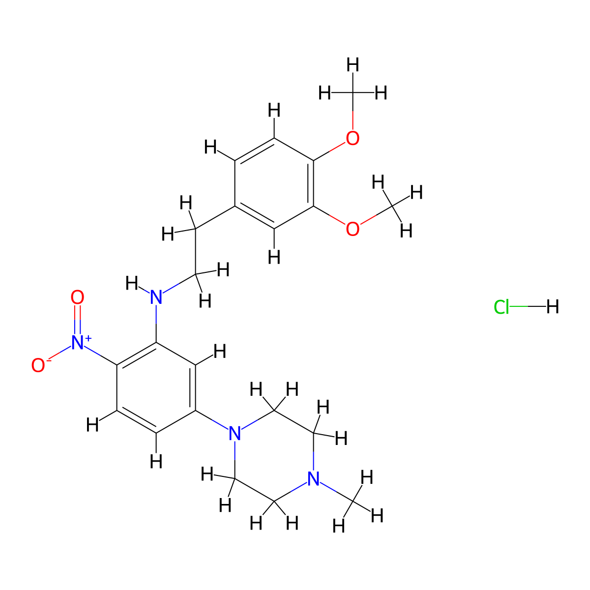 N-[2-(3,4-dimethoxyphenyl)ethyl]-5-(4-methylpiperazin-1-yl)-2-nitroaniline hydrochloride molecular structure, CAS 1050556-31-4