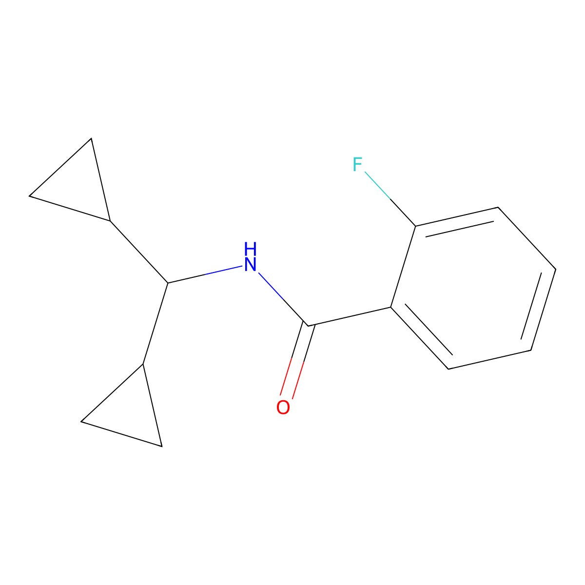 N-(dicyclopropylmethyl)-2-fluorobenzamide molecular structure, CAS 1050586-65-6