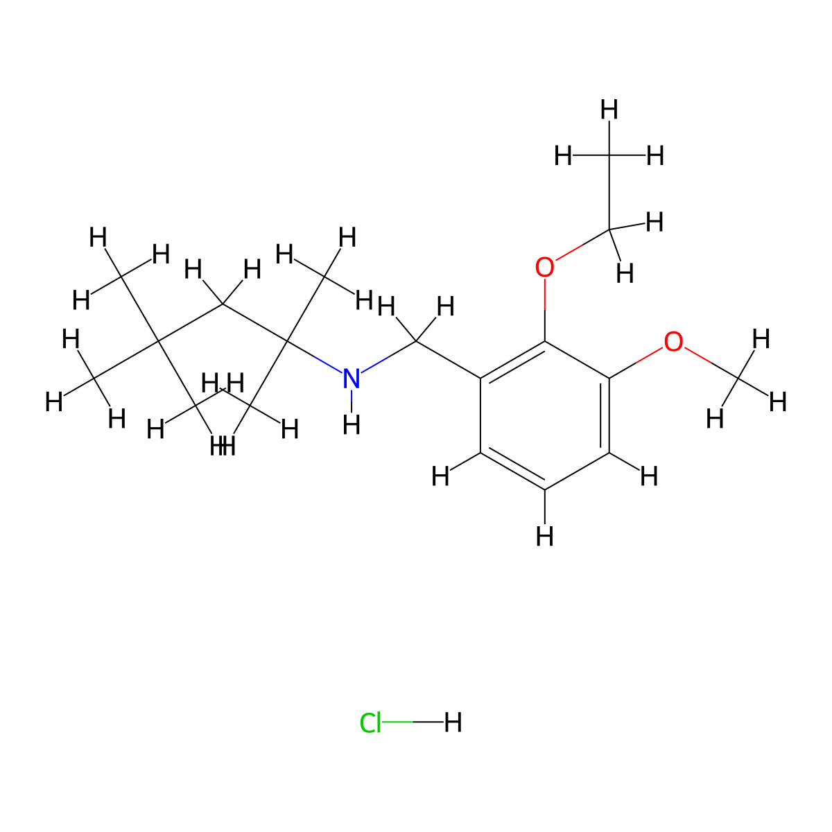 N-[(2-ethoxy-3-methoxyphenyl)methyl]-2,4,4-trimethylpentan-2-amine;hydrochloride molecular structure, CAS 1050591-27-9