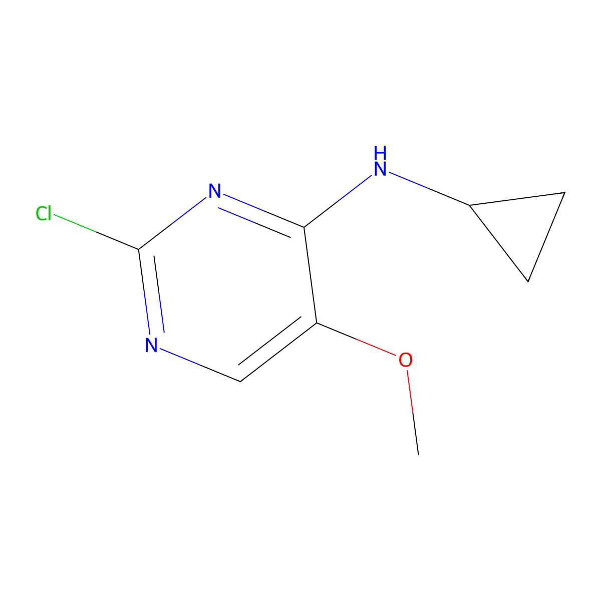 2-chloro-N-cyclopropyl-5-methoxypyrimidin-4-amine molecular structure, CAS 1050602-56-6