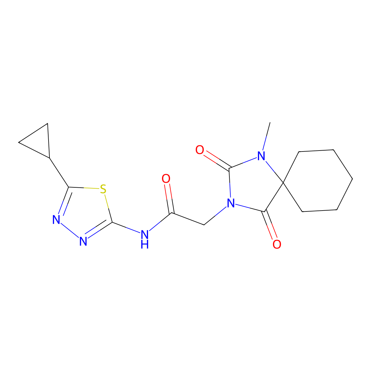 N-(5-cyclopropyl-1,3,4-thiadiazol-2-yl)-2-(1-methyl-2,4-dioxo-1,3-diazaspiro[4.5]dec-3-yl)acetamide molecular structure, CAS 1050614-67-9