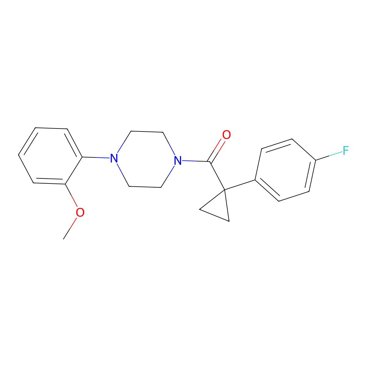 (1-(4-Fluorophenyl)cyclopropyl)(4-(2-methoxyphenyl)piperazin-1-yl)methanone molecular structure, CAS 1050626-88-4