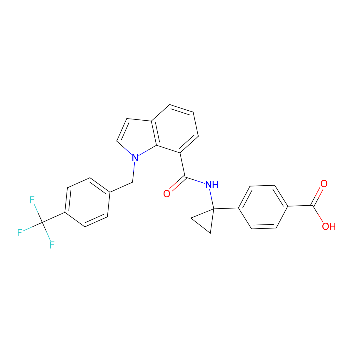 4-(1-(1-(4-(trifluoromethyl)benzyl)-1H-indole-7-carboxamido)cyclopropyl)benzoic acid molecular structure, CAS 1050656-06-8