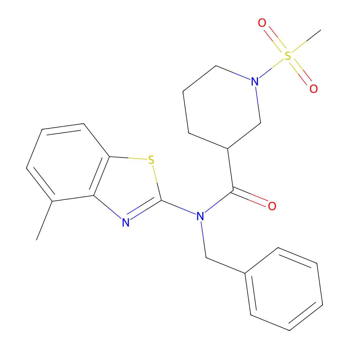 N-benzyl-N-(4-methylbenzo[d]thiazol-2-yl)-1-(methylsulfonyl)piperidine-3-carboxamide molecular structure, CAS 1050770-04-1