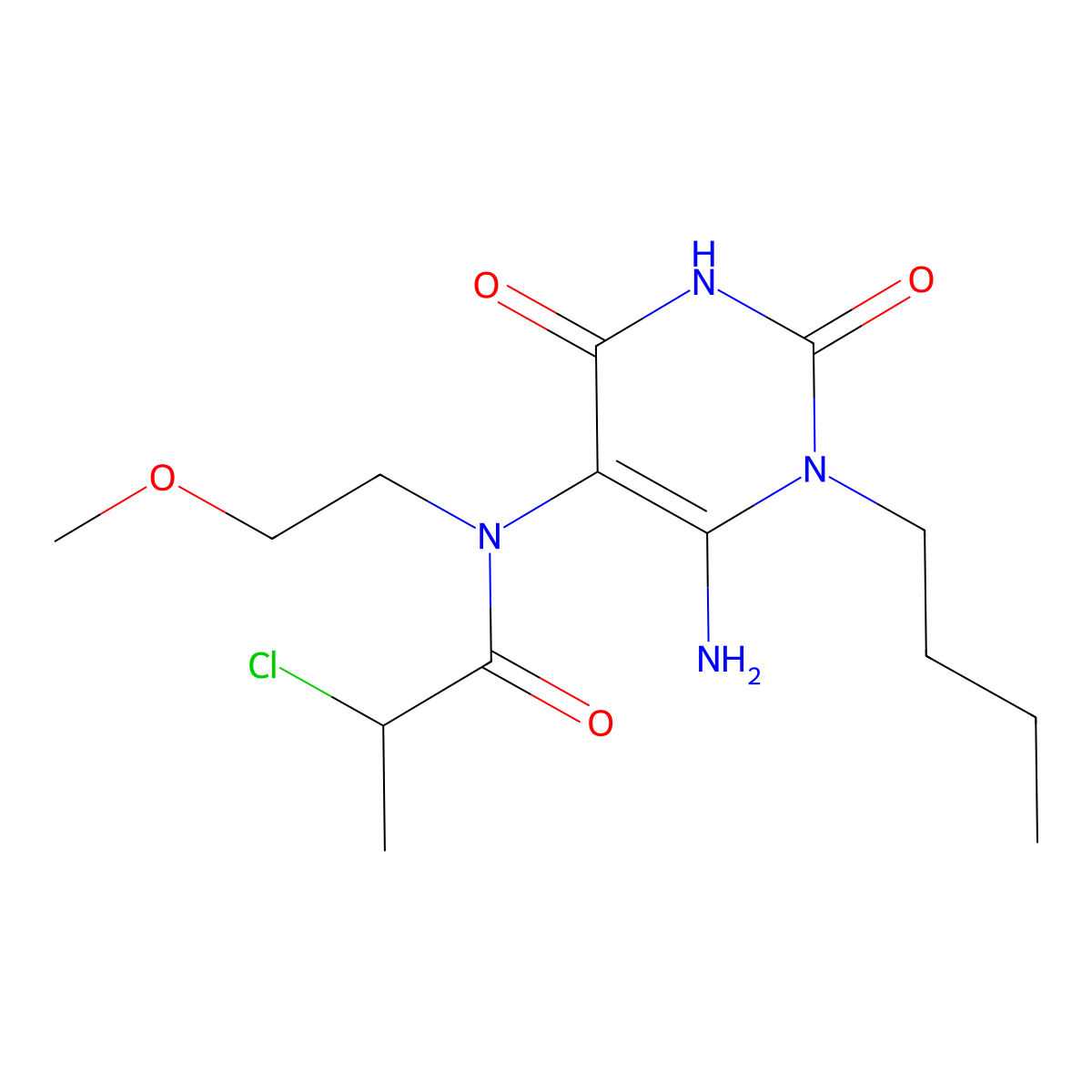 N-(6-amino-1-butyl-2,4-dioxo-1,2,3,4-tetrahydropyrimidin-5-yl)-2-chloro-N-(2-methoxyethyl)propanamide molecular structure, CAS 1050883-98-1