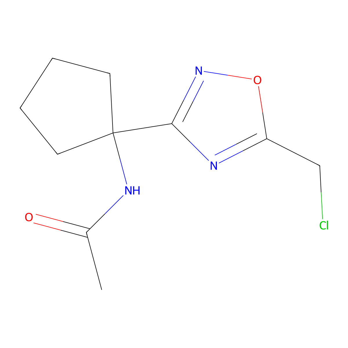 N-{1-[5-(chloromethyl)-1,2,4-oxadiazol-3-yl]cyclopentyl}acetamide molecular structure, CAS 1050884-33-7