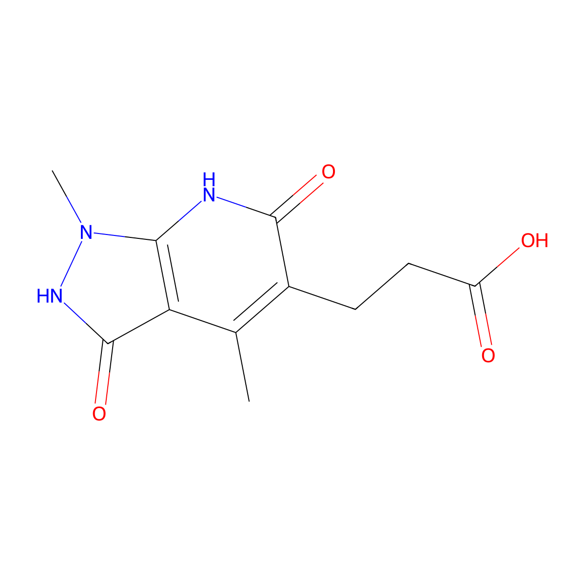 3-{1,4-dimethyl-3,6-dioxo-1H,2H,3H,6H,7H-pyrazolo[3,4-b]pyridin-5-yl}propanoic acid molecular structure, CAS 1050885-22-7