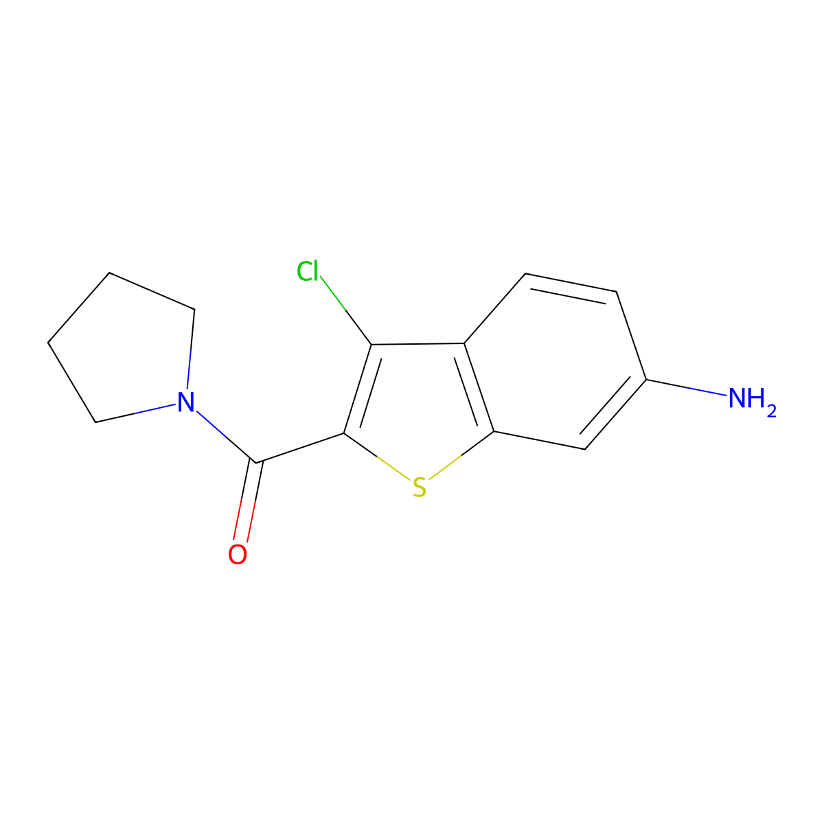 (6-Amino-3-chlorobenzo[b]thiophen-2-yl)(pyrrolidin-1-yl)methanone molecular structure, CAS 1050909-36-8