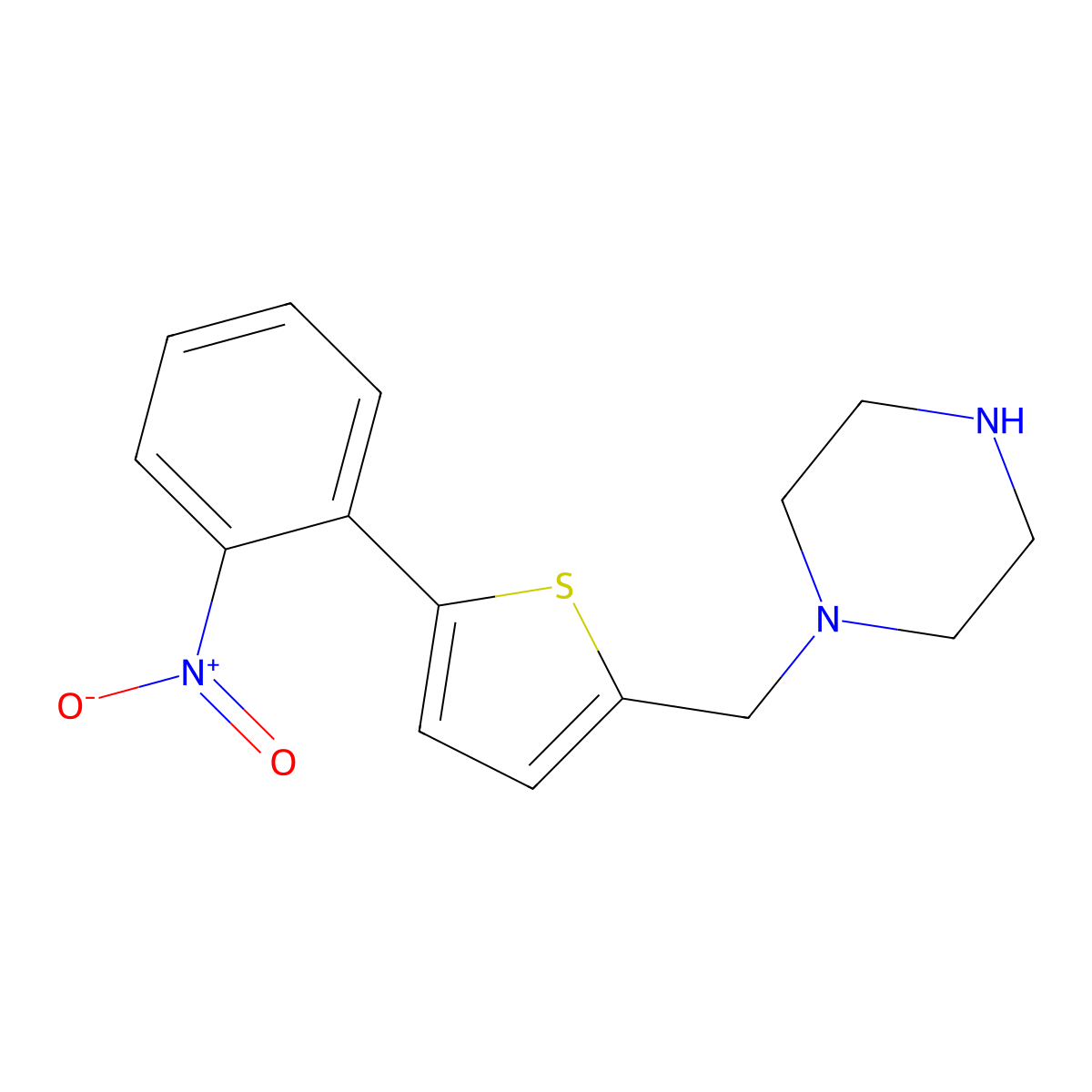 1-((5-(2-Nitrophenyl)thiophen-2-yl)methyl)piperazine molecular structure, CAS 1050910-03-6