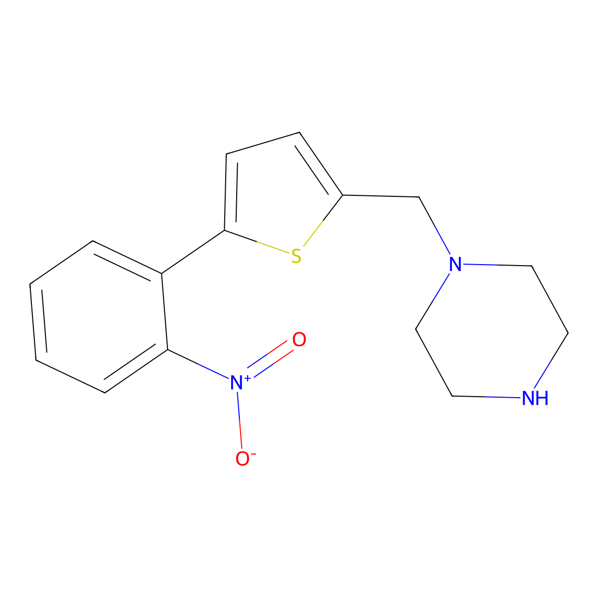 1-((5-(2-Nitrophenyl)thiophen-2-yl)methyl)piperazine molecular structure, CAS 1050910-03-6