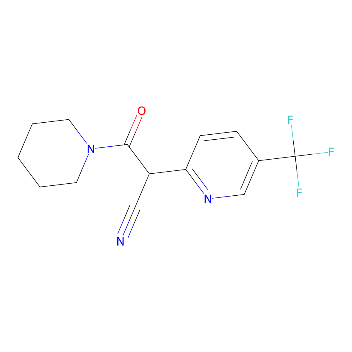 3-Oxo-3-(piperidin-1-yl)-2-[5-(trifluoromethyl)pyridin-2-yl]propanenitrile molecular structure, CAS 1050910-31-0