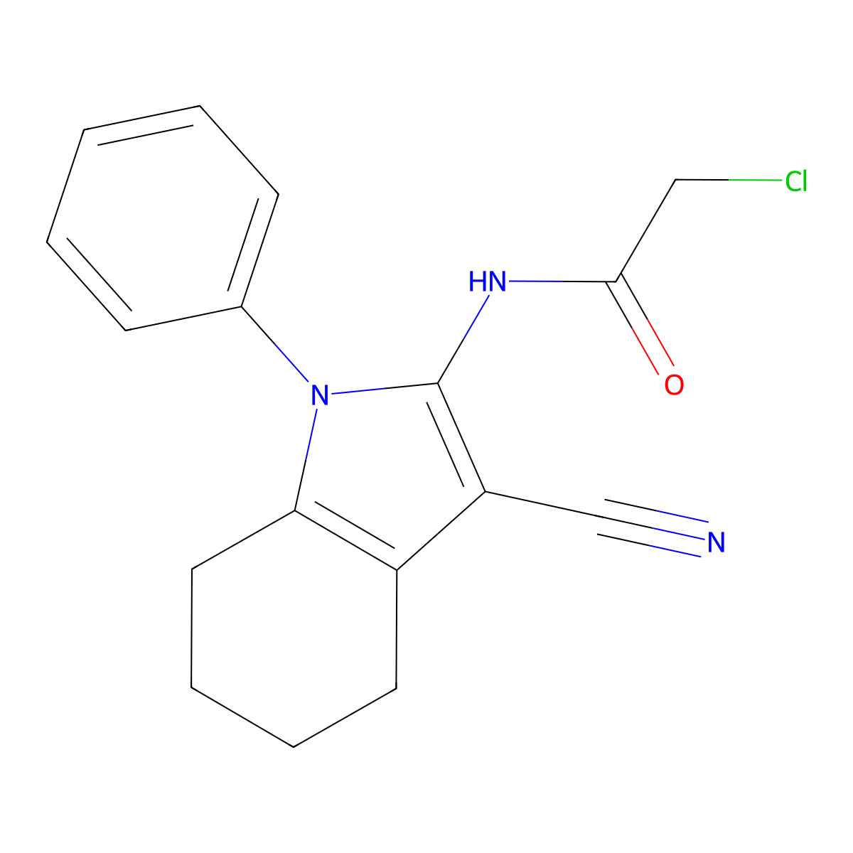 2-chloro-N-(3-cyano-1-phenyl-4,5,6,7-tetrahydro-1H-indol-2-yl)acetamide molecular structure, CAS 1050911-12-0