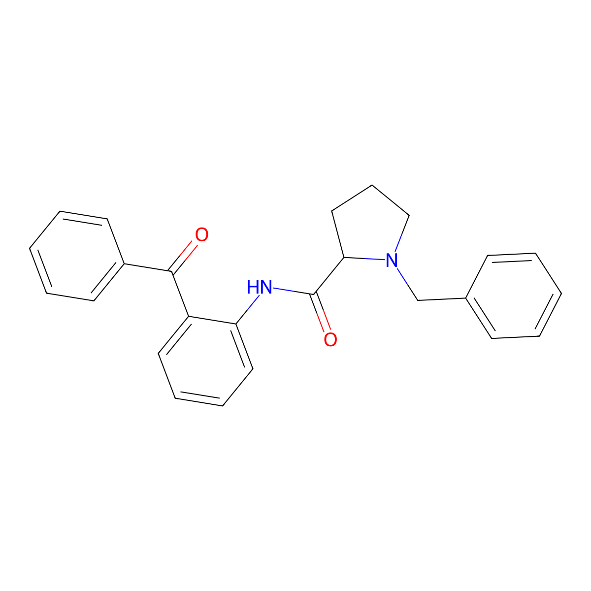(S)-N-(2-benzoylphenyl)-1-benzylpyrrolidine-2-carboxamide molecular structure, CAS 105112-33-2