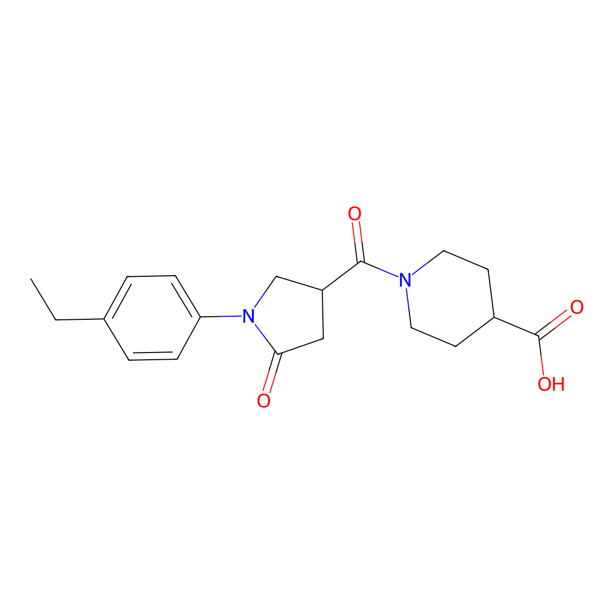 1-([1-(4-Ethylphenyl)-5-oxopyrrolidin-3-yl]carbonyl)piperidine-4-carboxylic acid molecular structure, CAS 1051138-08-9