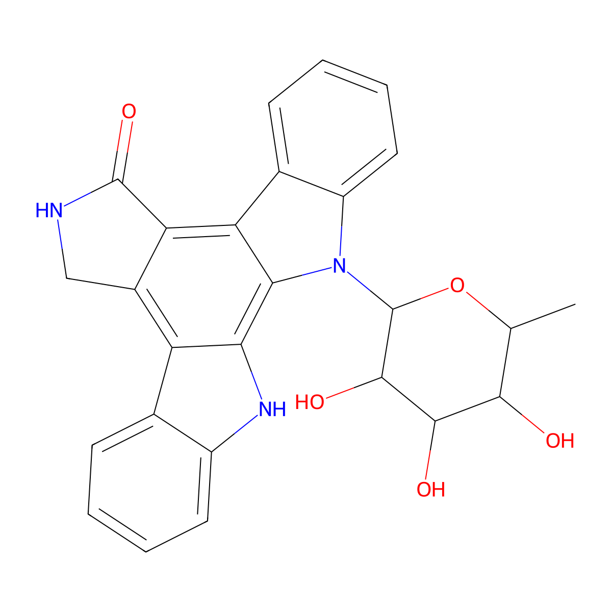 13-(6-deoxy-alpha-L-mannopyranosyl)-6,7,12,13-tetrahydro-5H-indolo[2,3-a]pyrrolo[3,4-c]carbazol-5-one molecular structure, CAS 105114-22-5