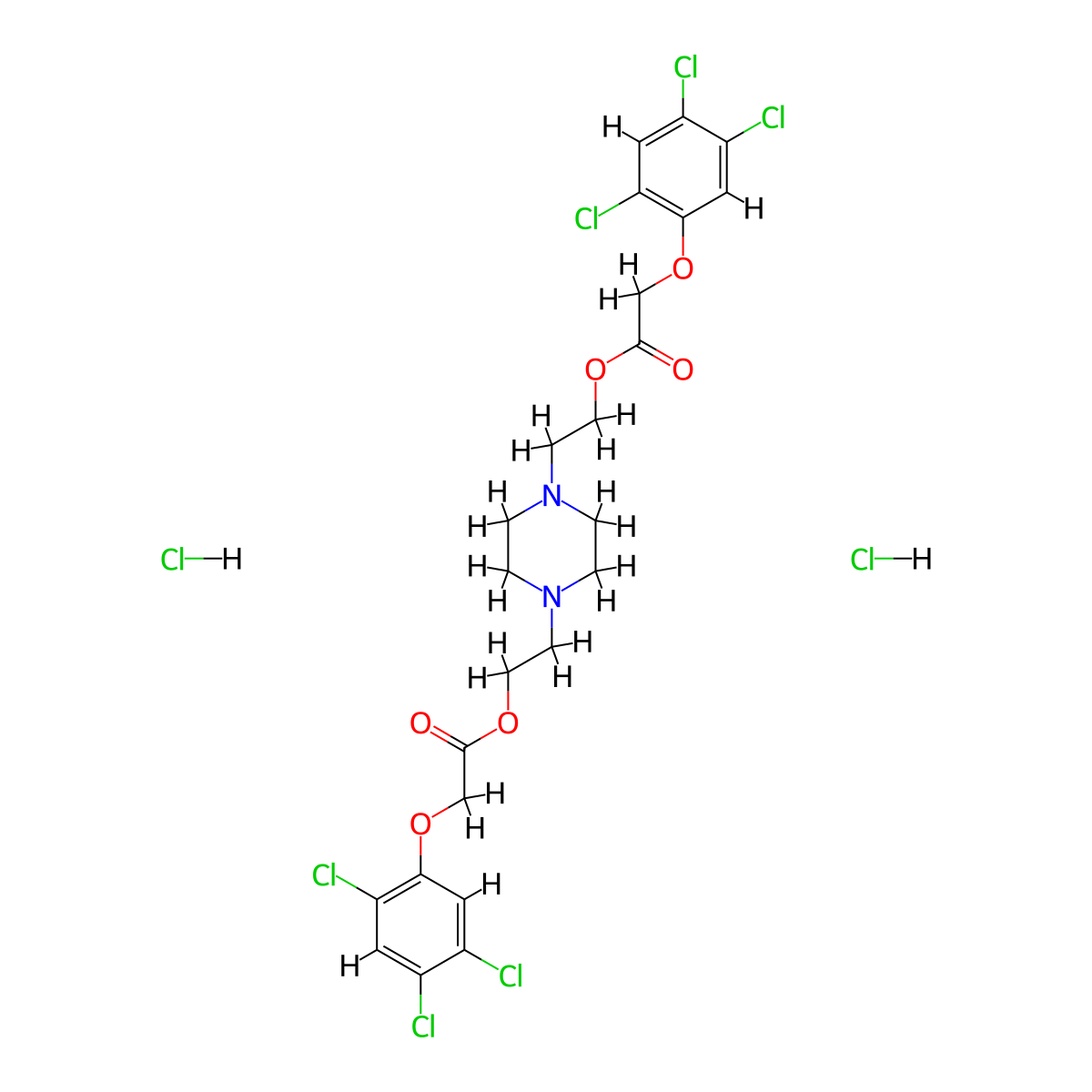 Acetic acid, (2,4,5-trichlorophenoxy)-, 1,4-piperazinediyldi-2,1-ethanediyl ester, dihydrochloride molecular structure, CAS 105115-40-0