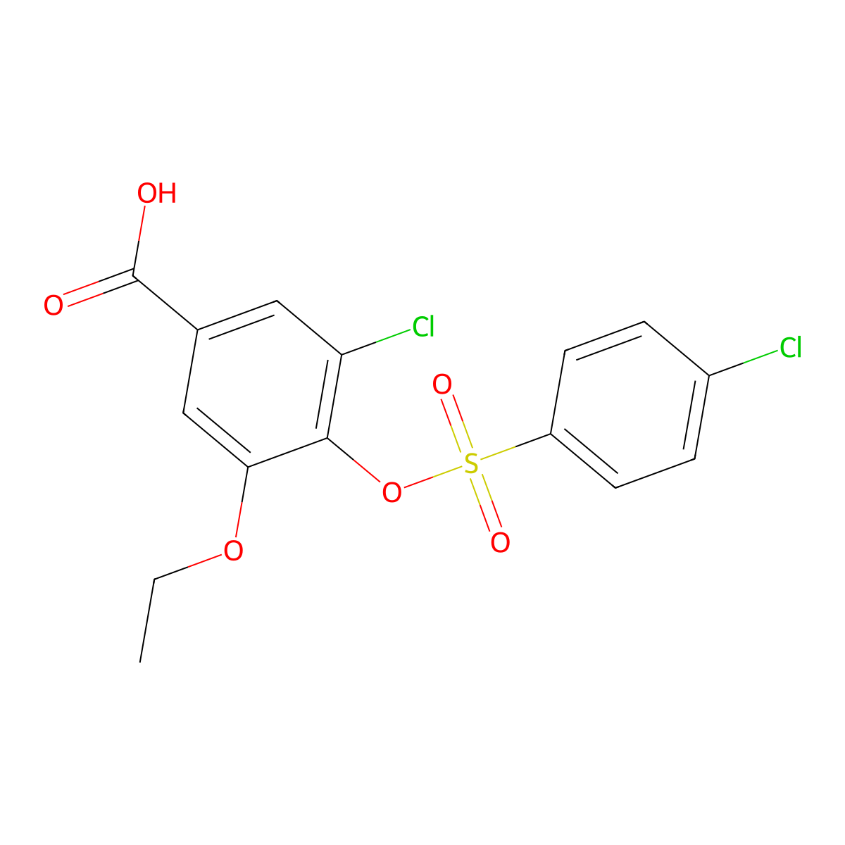 3-Chloro-4-{[(4-chlorophenyl)sulfonyl]oxy}-5-ethoxybenzoic acid molecular structure, CAS 1051154-47-2