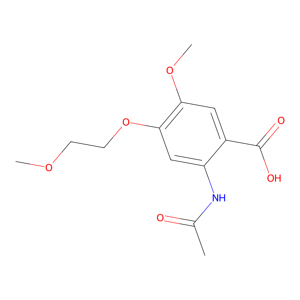 2-Acetamido-5-methoxy-4-(2-methoxyethoxy)benzoic acid molecular structure, CAS 1051177-93-5