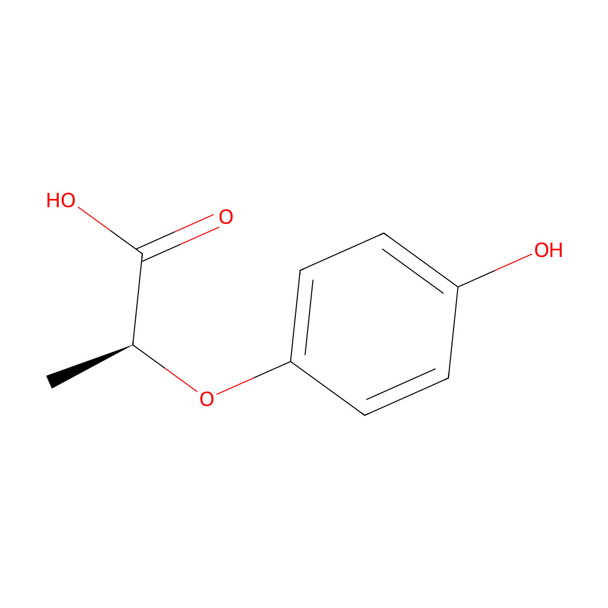 (2S)-2-(4-hydroxyphenoxy)propanoic acid molecular structure, CAS 105118-15-8