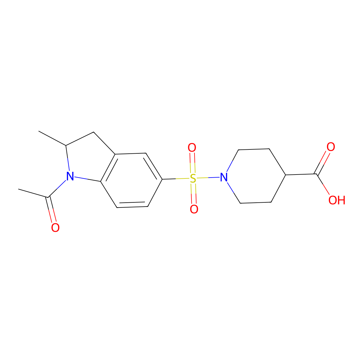 1-[(1-acetyl-2-methyl-2,3-dihydro-1H-indol-5-yl)sulfonyl]piperidine-4-carboxylic acid molecular structure, CAS 1051209-84-7