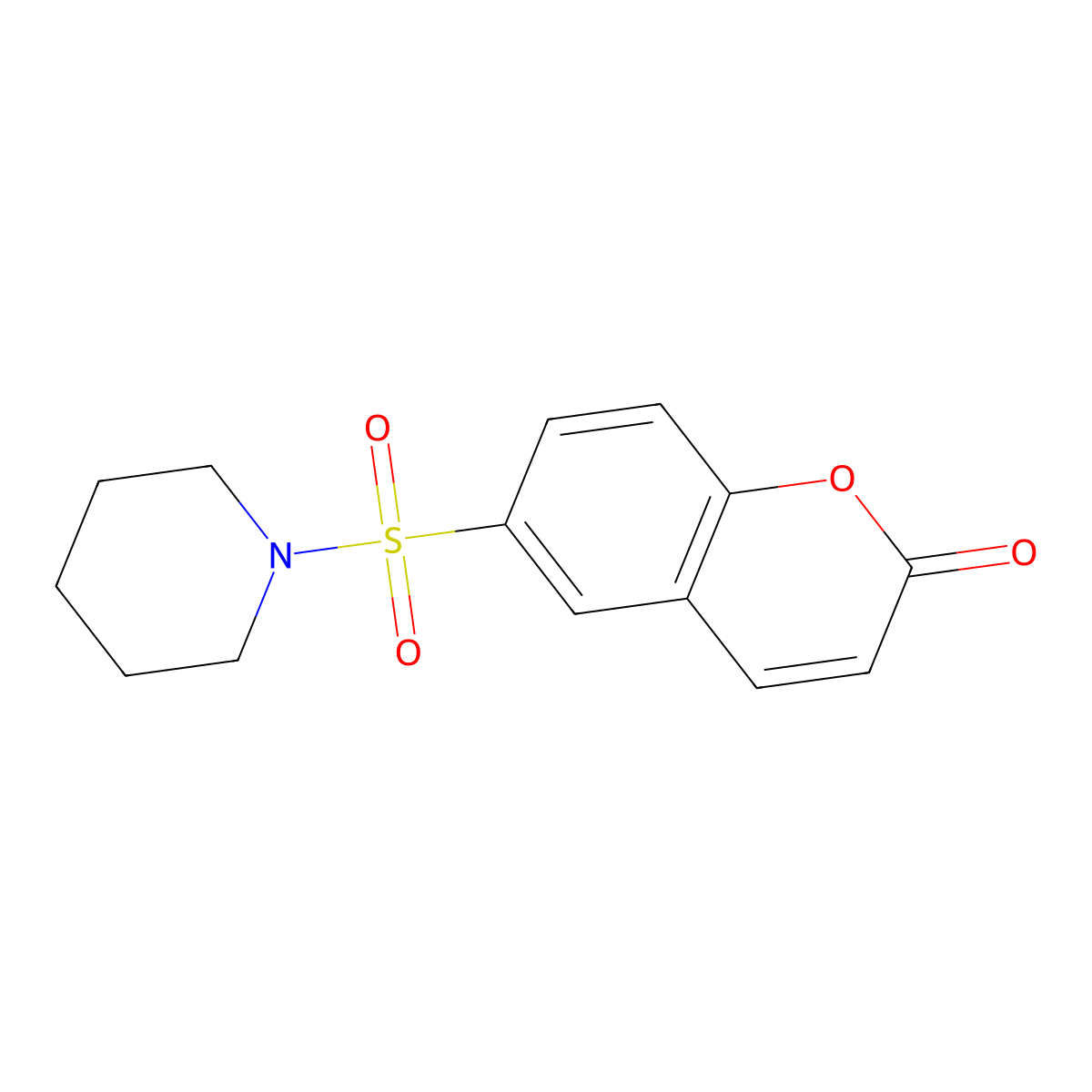 Piperidine, 1-[(2-oxo-2H-1-benzopyran-6-yl)sulfonyl]- molecular structure, CAS 105125-37-9