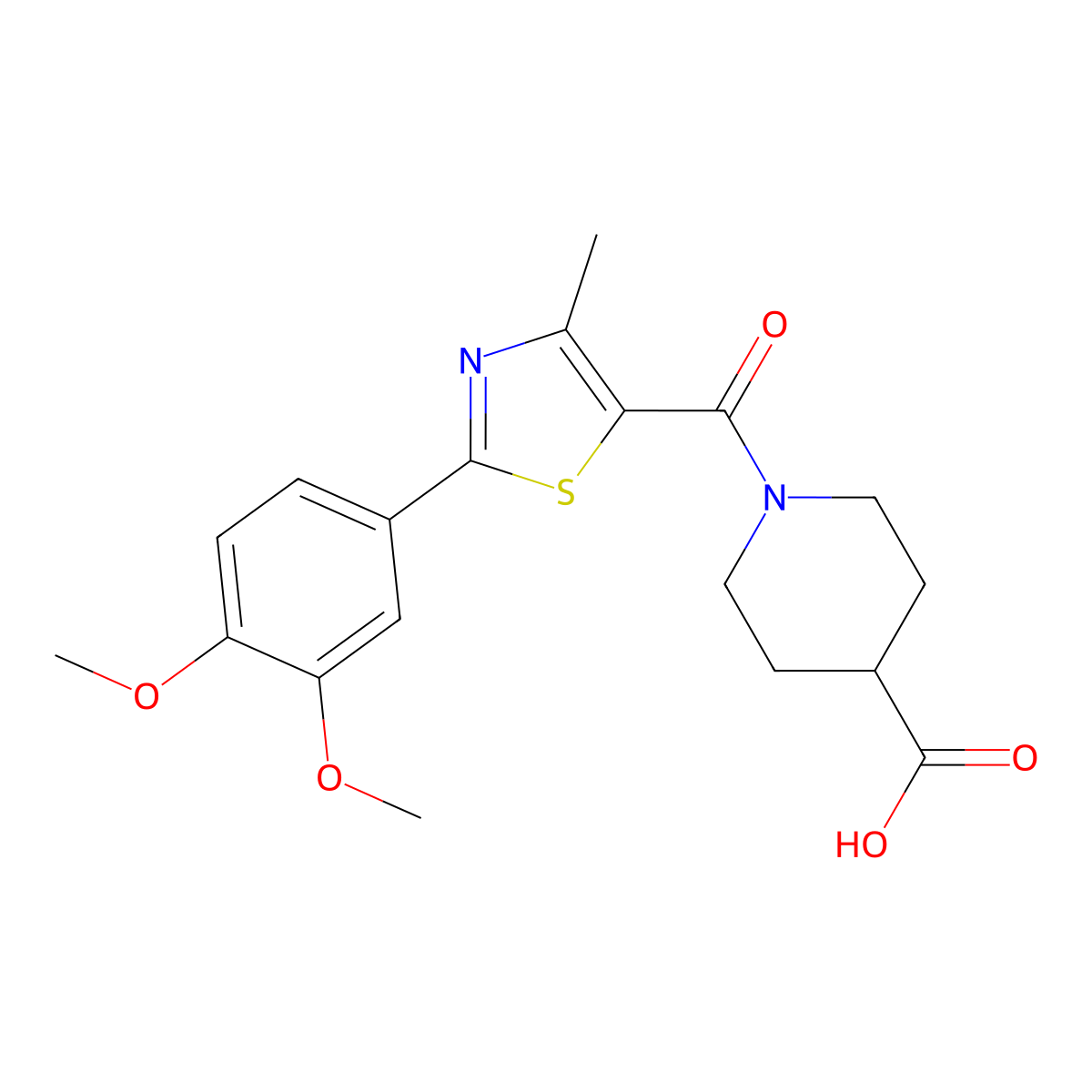 1-{[2-(3,4-Dimethoxyphenyl)-4-methyl-1,3-thiazol-5-yl]carbonyl}piperidine-4-carboxylic acid molecular structure, CAS 1051288-25-5