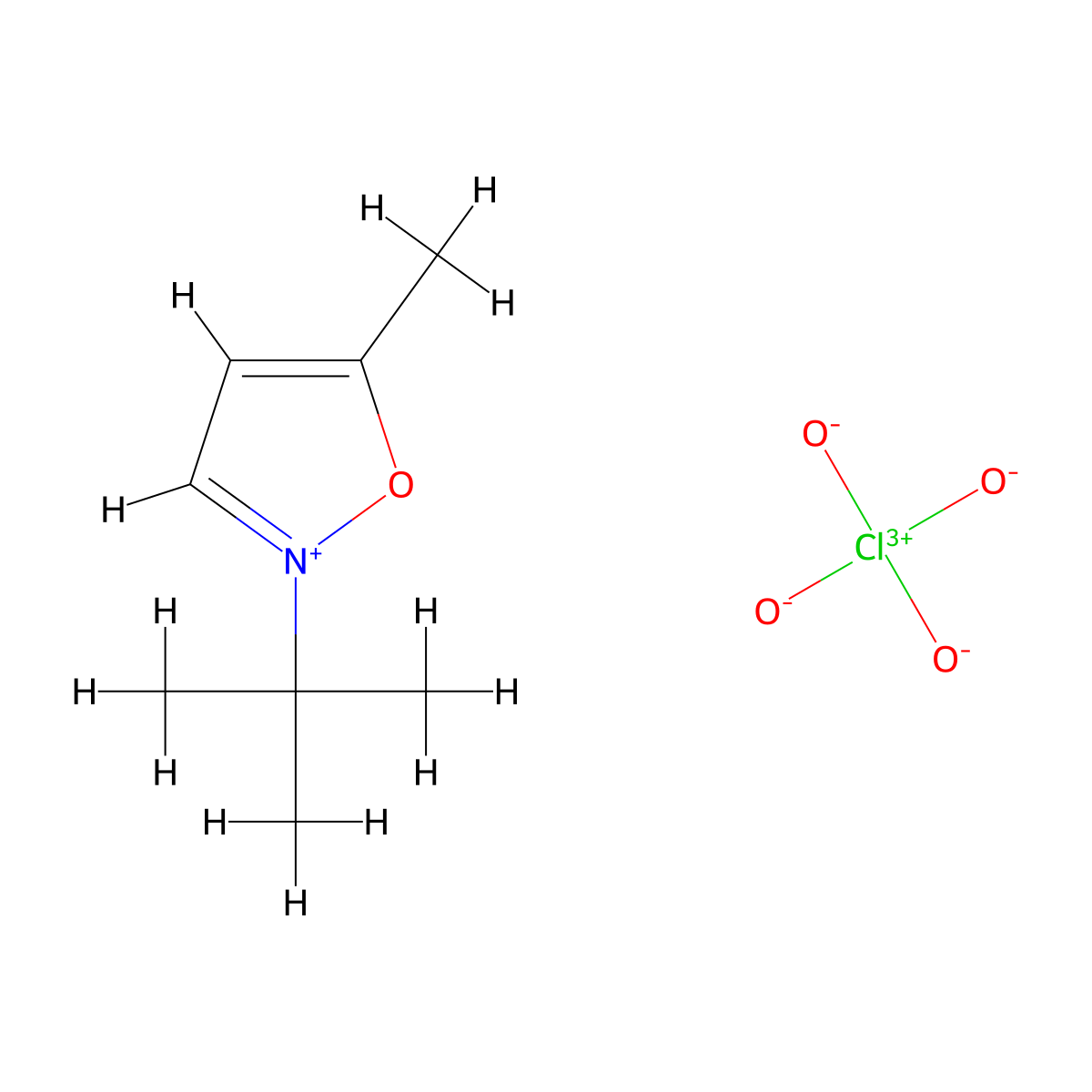 Isoxazolium, 2-(1,1-dimethylethyl)-5-methyl-, perchlorate (1:1) molecular structure, CAS 10513-45-8