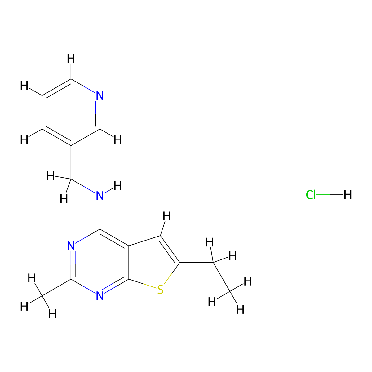 6-ethyl-2-methyl-N-(pyridin-3-ylmethyl)thieno[2,3-d]pyrimidin-4-amine hydrochloride molecular structure, CAS 1051366-67-6