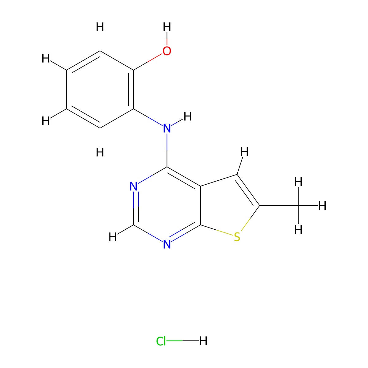 2-({6-Methylthieno[2,3-D]pyrimidin-4-YL}amino)phenol hydrochloride molecular structure, CAS 1051366-79-0