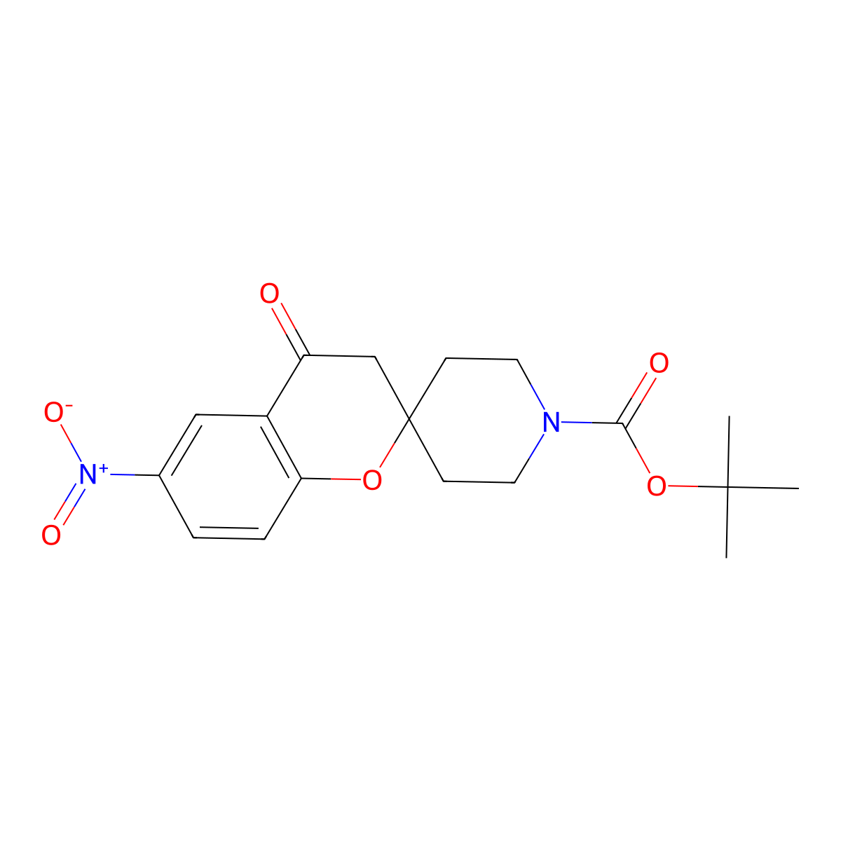 Tert-butyl 6-nitro-4-oxospiro[chromane-2,4'-piperidine]-1'-carboxylate molecular structure, CAS 1051383-05-1