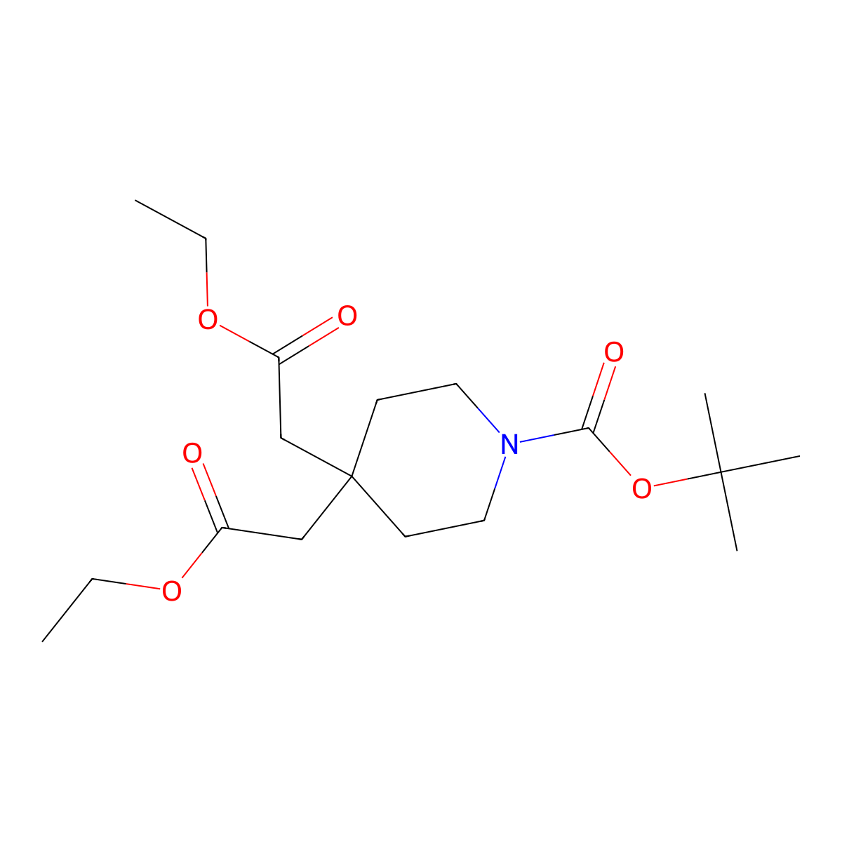 Diethyl 2,2'-(1-(tert-butoxycarbonyl)piperidine-4,4-diyl)diacetate molecular structure, CAS 1051383-60-8