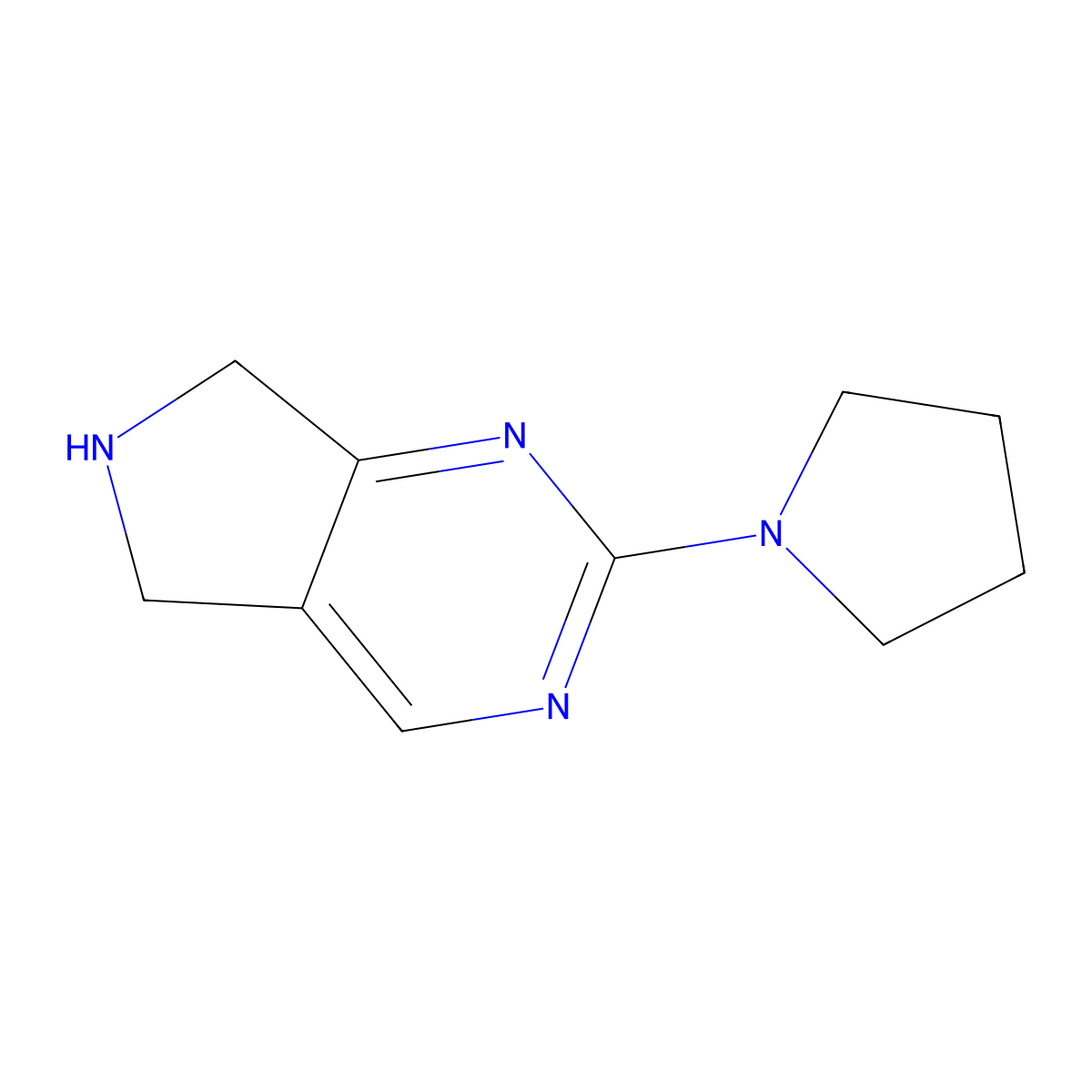 1-{5H,6H,7H-pyrrolo[3,4-d]pyrimidin-2-yl}pyrrolidine molecular structure, CAS 1051394-70-7