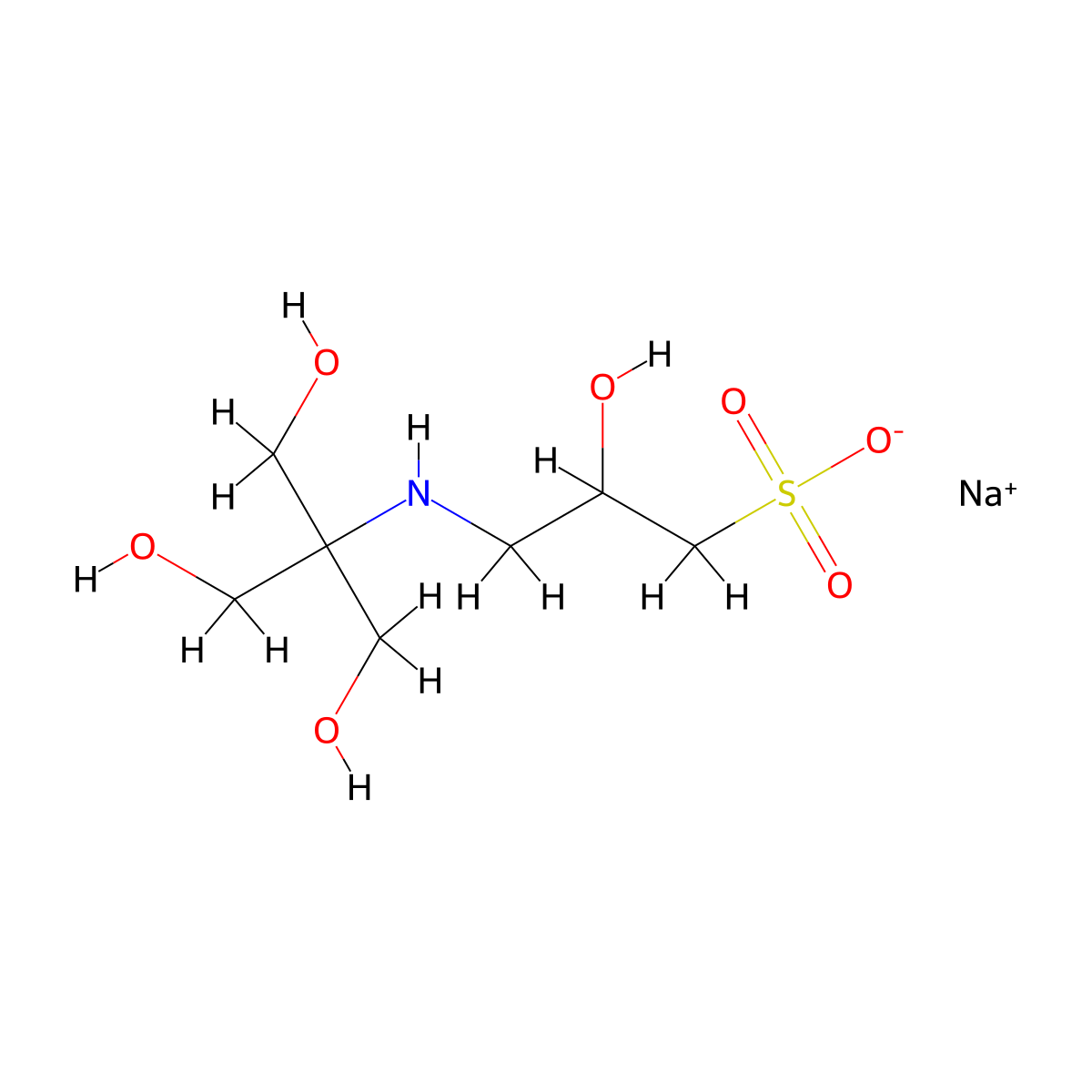 Sodium 3-((1,3-dihydroxy-2-(hydroxymethyl)propan-2-yl)amino)-2-hydroxypropane-1-sulfonate molecular structure, CAS 105140-25-8